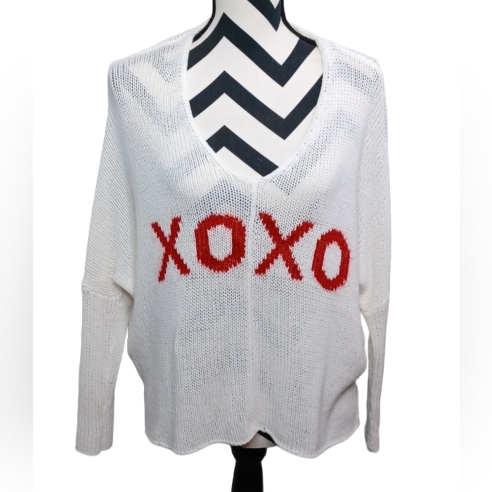 Wooden Ships XOXO Sz XS Oversized Open Knit Valentines Day Sweater - Picture 3 of 14